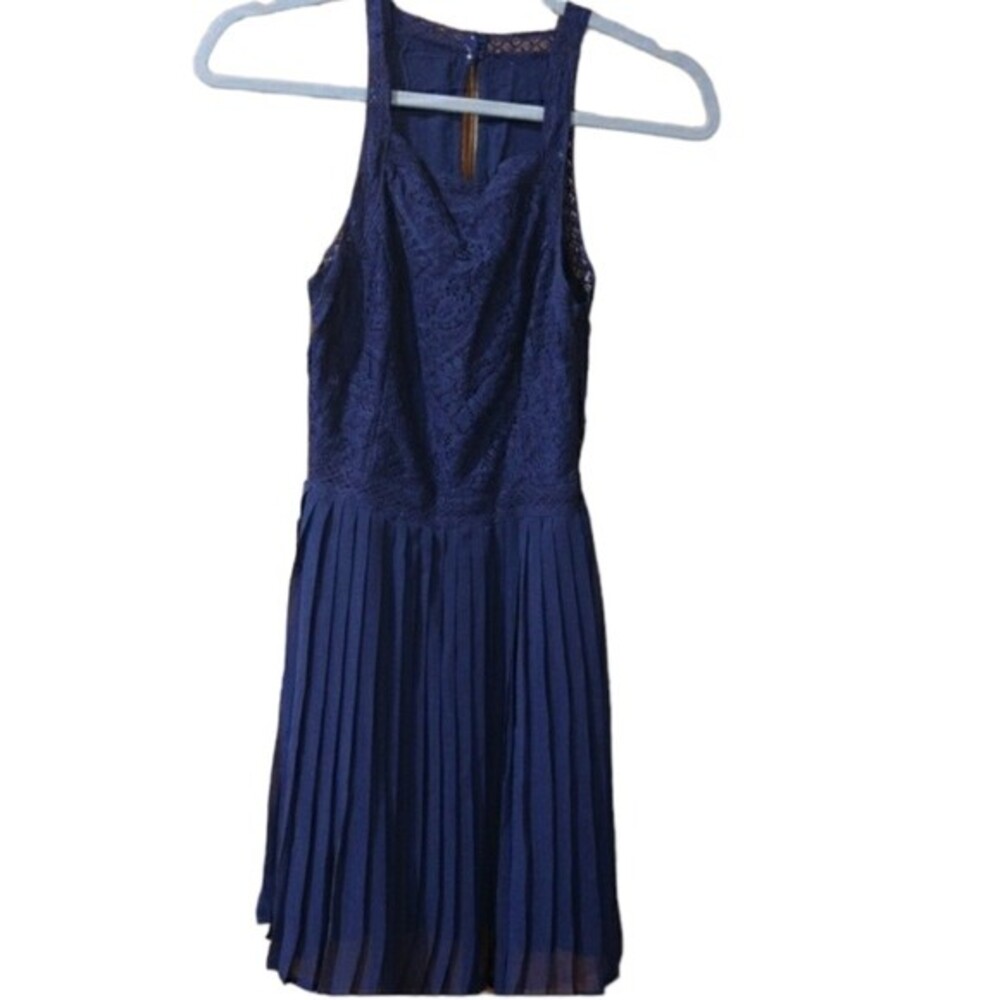 Hollister Navy Blue Pleated & Lace Dress SMALL